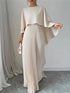 Spring Summer Elegant Crew Neck Pleated Dresses Women Casual Solid Loose Long Dress Cloak Sleeves Ruffle Maxi Dress Vestidos